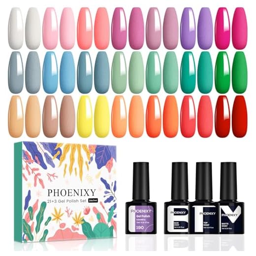 Phoenixy 24Pcs Esmaltes Semipermanentes para Uñas 21 Colores Vibrantes U V/LED Pintauñas Semipermanentes con Base Top Coat Brillante y Mate Kit de Decoración de Uñas DIY