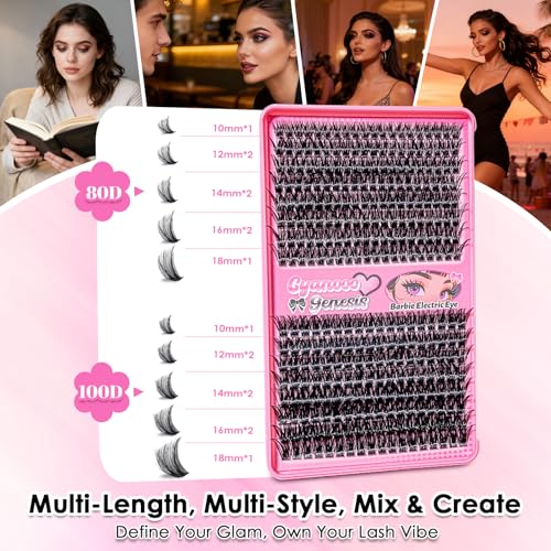 Lash Clusters Kit 80D+100D D Curl 304pcs 10-18mm Individual Lashes Fluffy Wispy Thick Volume Waterproof DIY Kit with Dual-Brush Bond and Seal & Tweezers for Home Self Application — view 4