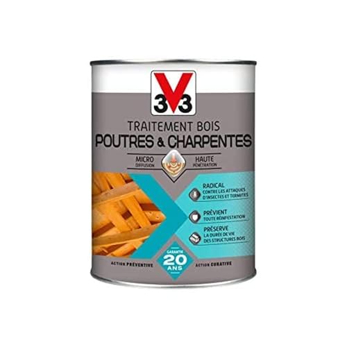 V33 Traitement bois poutres & charpentes, Incolore 1L