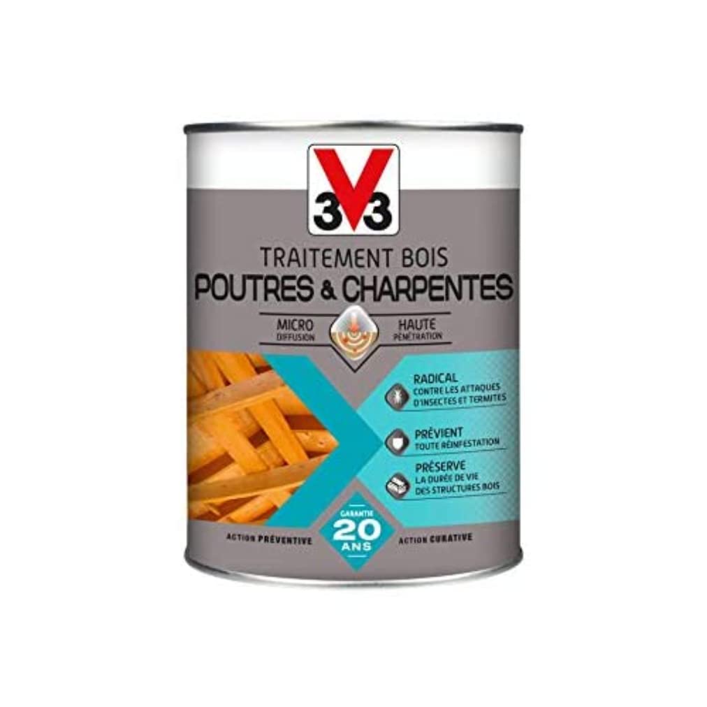 V33 Traitement bois poutres & charpentes, Incolore 1L