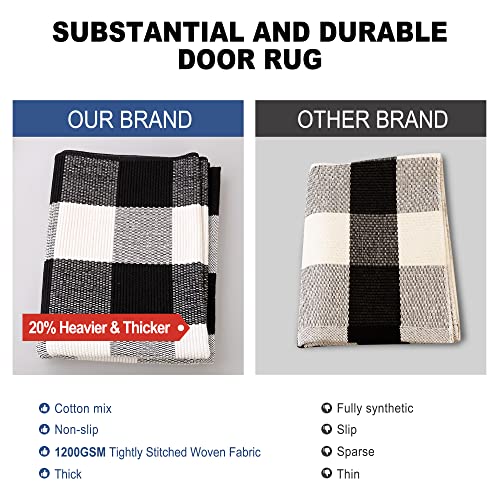 Bedelite Buffalo Plaid Rug 23.6X51.2 Inches, Washable Hand Woven Braided Cotton Front Door Mat Indoor Outdoor, Farmhouse Checked Black White Area Rug For Entryway, Living Room, Kitchen, Porch Decor #TOP4