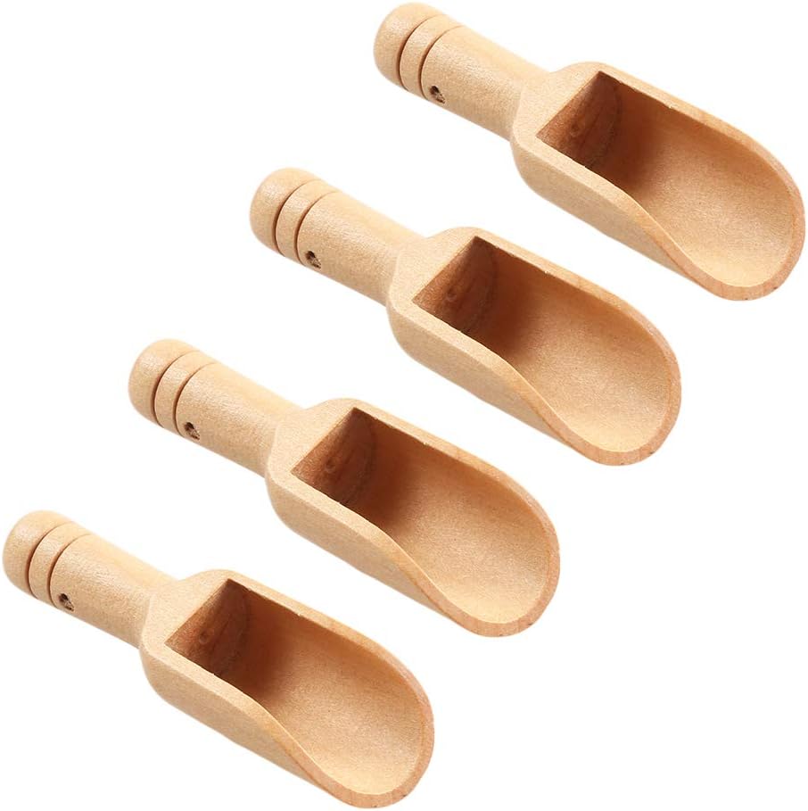 Mini Wooden Spoon Small Bamboo Spoons Kitchen Scoop with Short Handle for Bath Salt Spices Candy Sugar Beans Rice Flour Milk Powder Coffee Tea - 4 pcs