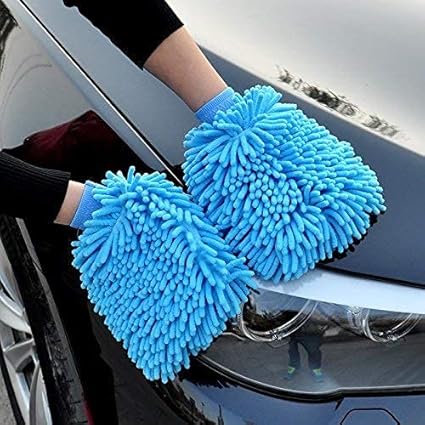 Giffy Double Side Heavy Microfiber Chenille Cleaning Gloves for Cars Bike Home, Highly Absorbent Microfiber Mitts for Cleaning Washing Dusting, Wet and Dry Use, Pack of 2 (Large, 2)
