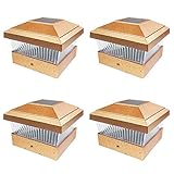 iGlow 4 Pack Copper Outdoor Garden 5 x 5 Solar LED Post Deck Cap Square Fence Light Landscape Lamp PVC Vinyl Wood Bronze