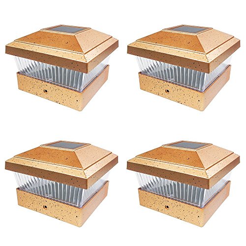 iGlow 4 Pack Copper Outdoor Garden 5 x 5 Solar LED Post Deck Cap Square Fence Light Landscape Lamp PVC Vinyl Wood Bronze