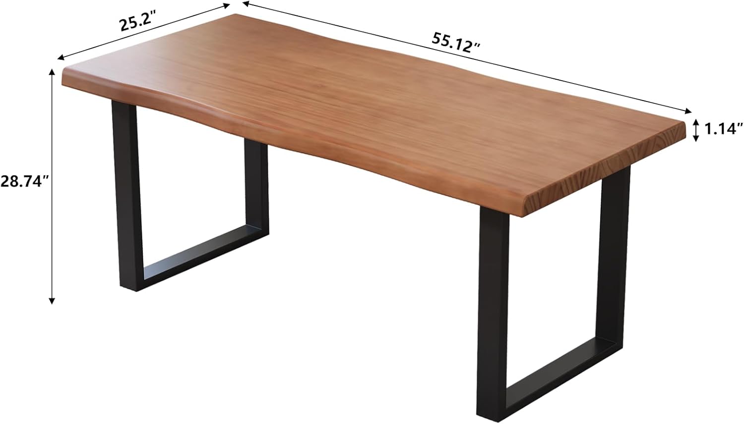 Solid Wood Office Desk with Metal Base Stylish Durable Multi-Size Options Executive Computer Desk or Dining Table Quality Solid Wood Design Perfect for Home Office or Work Environment (Tan55.12in)