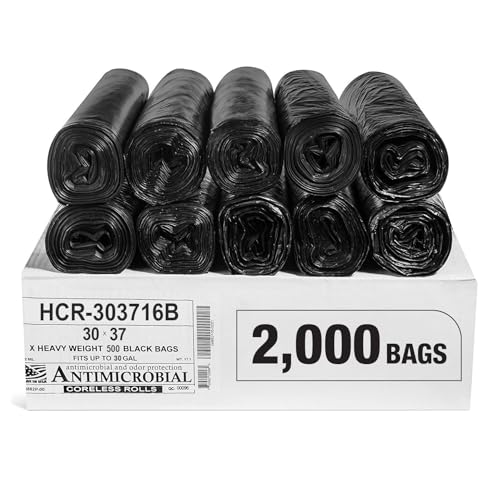 Image of Aluf Plastics 30 Gallon 16 Micron (eq) Black Trash Bags 30 inch x 37 inch 2000 Bags