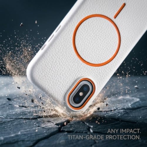Image of amazon basics Luxury MagSafe Compatible Leather Texture Back Cover for iPhone X | Raised Camera Protection | Slim Fit Shockproof Case with Metallic Accents (White)