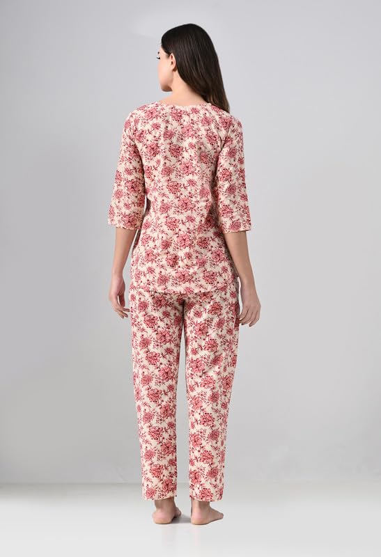 Image of Ichaa Women's Cotton Printed Night Suit - Top & Bottom Set