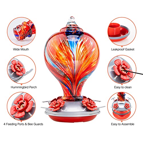 Muse Garden Hummingbird Feeders Blown Glass Hummingbird Feeder, Garden Backyard Decor, 32OZ, Mexican Stripes - Image 7