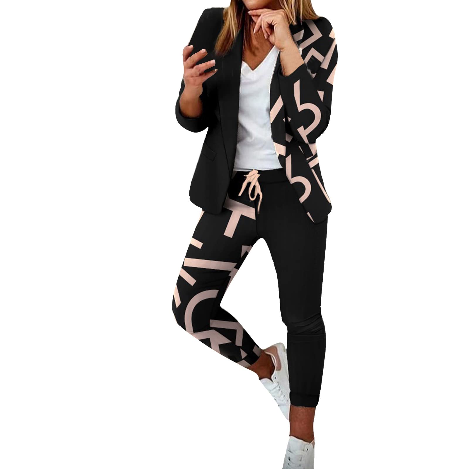 Revers Broek Pak voor Vrouwen Effen Lange Mouw Slanke Formele Blazer Broek Tweedelige Set, En8 2-delige set, XL