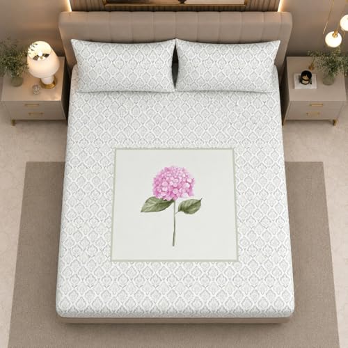Image of Cotton Feel Digital Print Double Bed Fitted Bedsheet All Around Elastic King Size with 2 Pillow Covers(72 inch x 78 inch inches, Bloom Flowers)