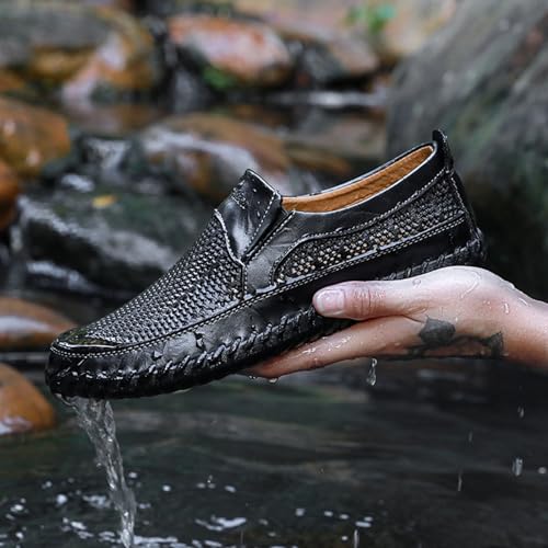 Men's Breathable Hollow Handmade Loafers Leather Breathable Mesh Fashion Slip Boat Shoes Business Formal Casual Walking Shoes2