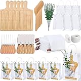 Scawim 6 Sets Baby Shower Prizes for Game Winners 61Pcs Bridal Shower Prize Bamboo Cheese Board Artificial Eucalyptus Knives Spoons Bags Gift Thanks Card Set for Guests Wedding Baby Shower Favor