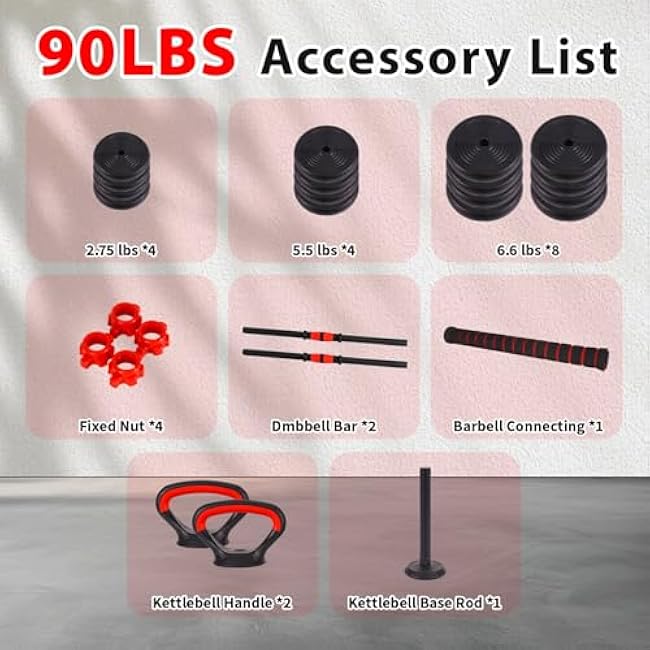 Adjustable Dumbbell Set 20/30/70/90LBS Weight Set for Home Gym Full Body Workout with Multiple Fitness Combinations