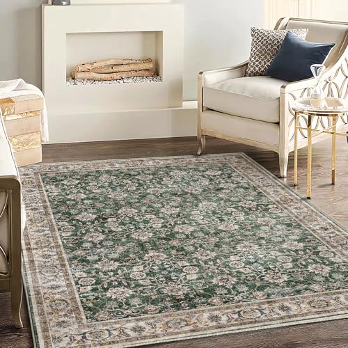 Area Rug 5'x7' Washable Rug Vintage Traditional Floor Cover Thin Retro Kitchen Indoor Distressed Non Slip Carpet for Living Room Bedroom Dining Room