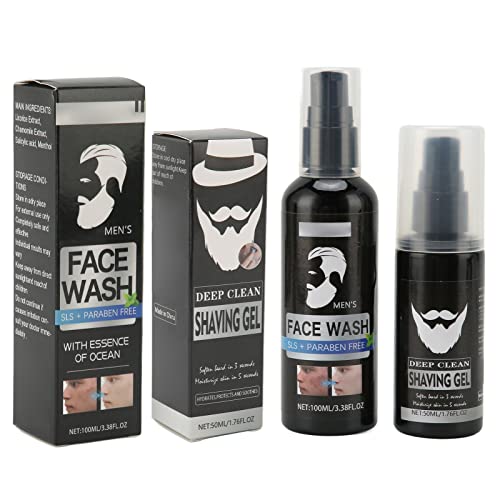 Gel de Afeitado, Gel de Afeitado para Barba, Extracto de Planta, Gel de Afeitado Hidratante, Lavado Facial para Hombres, 50ml, Limpiador Facial Refrescante Suave para Hombres, 100m