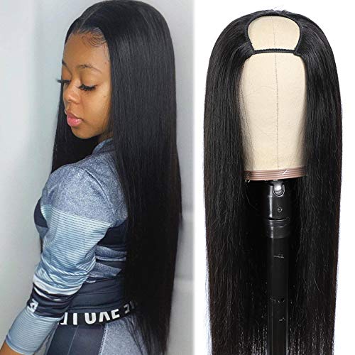 Straight Human Hair U Part Wigs 16 Inch, None Lace Wig Virgin Human Hair 2x4 U Shape Free Part Non Lace Half Wig Natural Black Color for Black Women (16Inch)