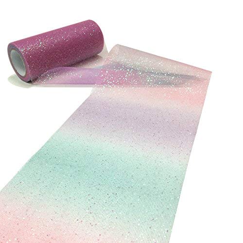 10 Yards Rainbow Gradient Glitter Tulle Roll Fabric Ribbon For Table Runner Chair Sash Bow Tutu(Dark Color) #TOP1