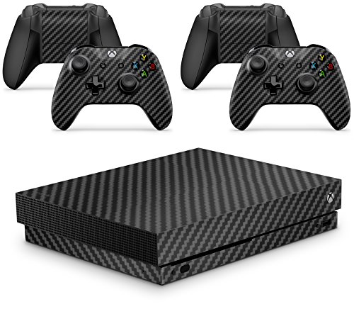giZmoZ n gadgetZ GNG Xbox One X Carbon Noir Étiquette autocollante Champ Console + 2 Kits manettes Cover