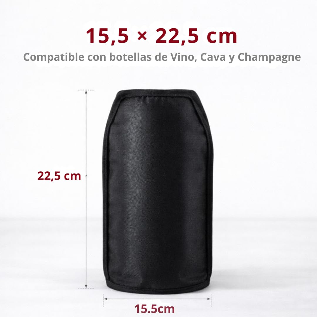 Pack 2 Enfriadores de Botellas de Vino + Sacacorchos Camarero | Funda Enfriadora con Gel Refrigerante Interior | Manga Enfriadora para Vino, Cava y Champagne | 15,5x22,5 cm (negro) — view 4