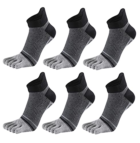 Image of Men Toe Socks No Show Low Cut Athletic Wicking Cotton 5 Finger Split Toe 6 Pack