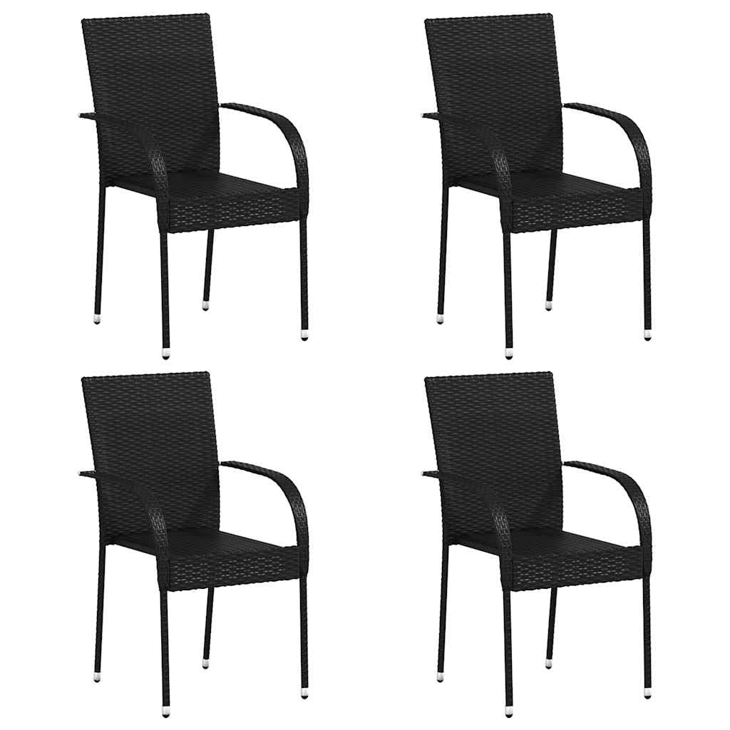 vidaXL 4x Stackable Outdoor Chairs Garden Side Dining Seats Terrace Patio Seating Furniture Picnic Party Dining Room Poly Rattan Black