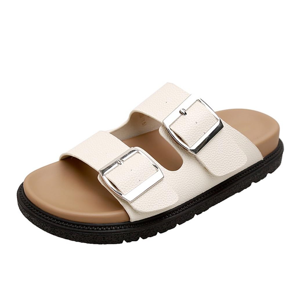 Zapatillas Mujer Sandalias con Plataforma y Soporte para el Arco con Punta Abierta, Sandalias de Playa con Hebilla Ajustable, Chanclas Ligeras y Ultra Acolchadas para Mujer(Caqui,37 EU)
