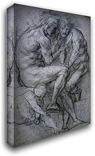 Two Male Figures Looking in a Mirror and a Putto 18x24 Gallery Wrapped Stretched Canvas Art by Jacopo Pontormo