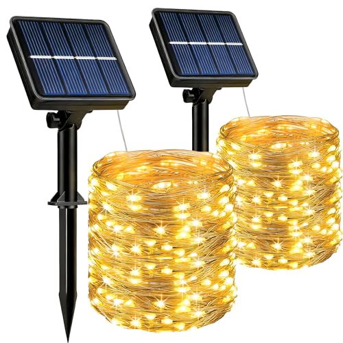 HeiPard 2 Pack Solar String Lights Outdoor Total 20m 200 LED Solar Powered Fairy Lights Waterproof 8 Modes Copper Wire Lights Solar Garden Lights for Patio Balcony Fence Tree Party Yard