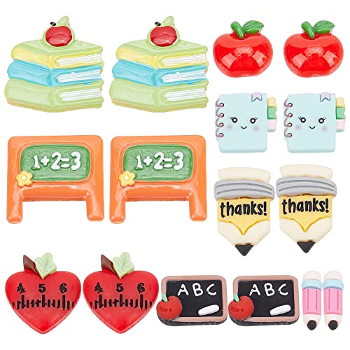 SUNNYCLUE 1 Box 32Pcs Teacher Charms Flatback School Resin Cabochons Best Teacher Student Red Apple Cabochon Pencil Notebook Large Flatbacks for jewellery Making Scrapbooking Embellishments Hair Clips