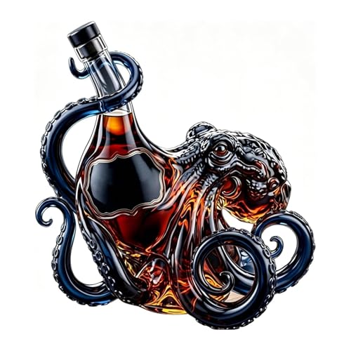 Bouteille de vin artistique 3D en forme de pieuvre, décoration nautique avec tentacules sombres, pour whisky, vin, soda, 350 ml, cadeau de bar sur le thème de l'océan, noir, 350 ml