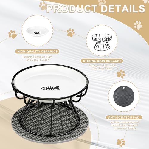 Katzennapf Erhöht, 2 Stück Katzennapf Keramik mit Napfunterlage Silikon Und Metallständer, Zervixschutz-Katzennapfs, Katzennäpfe für Futter Wasser (2)