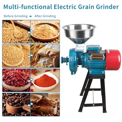 Image of Electric Grain Mill Grinder 3000W 110V | Commercial Corn Grinder with Funnel, Thickness Adjustable, For Grain Corn Rice Herbs Pepper Powder, Dry Use