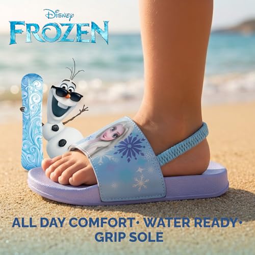 Image of Disney Minnie Mickey Encanto Lightning McQueen Lilo n Stich Sesame Street Little Mermaid Moana Slides Backstrap Slip-On Beach Sandals (Infant /Toddler /Little Kid)