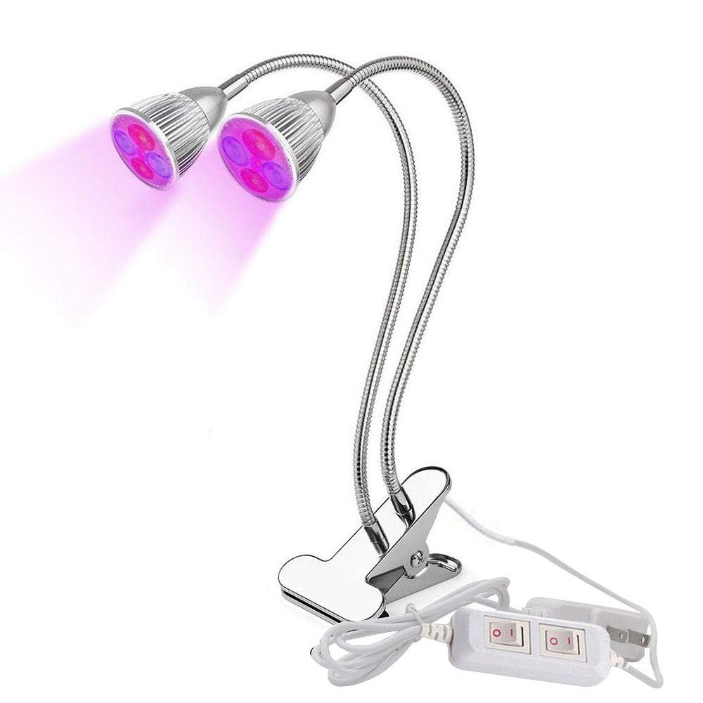 eWINNER Dual Head Led Grow Light 10W Desk Clip Lamp with 360 Degree Flexible Gooseneck and Double on/off Switch for Indoor Plants Greenhouse Office (10w Dual head)