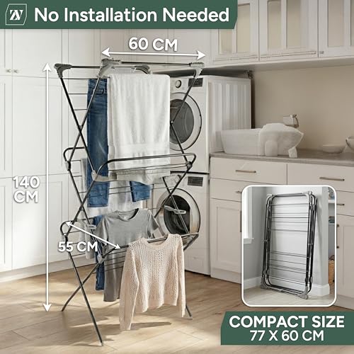 Zuvo Heavy Duty 3-Tier Clothes Airer - Folding Drying Rack | Freestanding Laundry Stand for Home & Flat | Indoor-Outdoor Space-Saving - Image 2