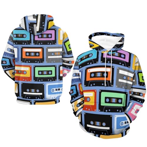 Sweat à capuche unisexe ruban rétro pull manche longue noir taille S