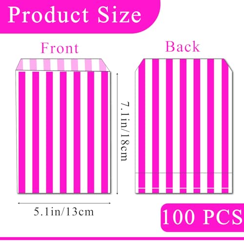 100Pcs Mini Sweet Bags Striped Paper Sweet Bags,Small Pink SweetBags 5x7'' Striped Candy Bags SweetBags Paper Bread Sandwich Bags Buffet Favour for Sweets,Snacks,Birthdays,Christmas Weddings Party - Image 2