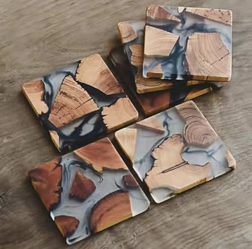 Set of 4 Wood and resin coaster. 2.9 inch coaster. Square cedar coaster.