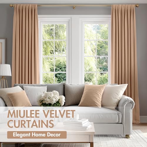 Image of MIULEE Blush Beige Blackout Velvet Curtains Drapes 108 Inch Long 52 inchx108 inch