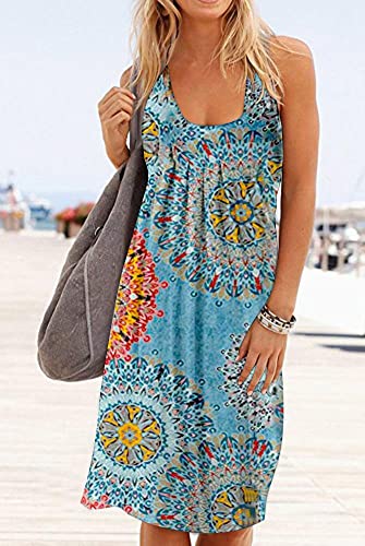 Image of Camisunny Women Casual Loose Tank Dresses Sleeveless Beach Vacation Dress Swing Pleated U Neck Fashion Soft