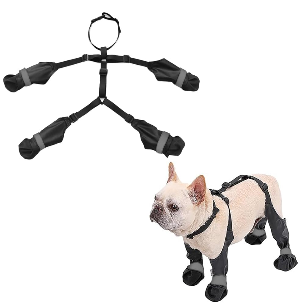 HADAVAKA Dog Suspender Booties, Waterproof Non-Slip Dog Footwear for all Seasons With Reflective Strip, Adjustable SuspenderBoots, Dog Leggings with Auxiliary Strap for Indoor and Outdoor (M)