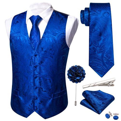 Image of Barry.Wang Formal Men Flower Vest Paisley Jacquard Silk Ties Suit Waistcoat Set Wedding 5PCS