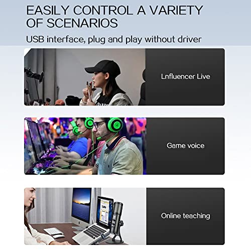 LI Micrófono de condensador USB Micrófono cardioide con RGB Colorf Ligh Auriculares silenciosos de u