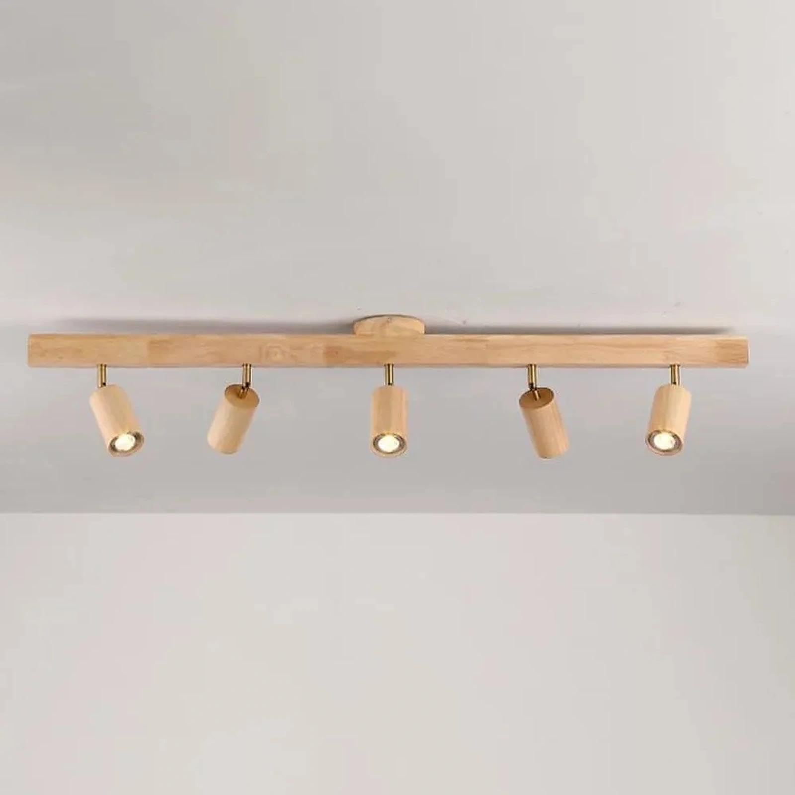 Wooden Ceiling Light with 5 Adjustable Spotlights, Modern Track Lighting Bar, Rustic Ceiling Light Fitting for Kitchen, Living Room, Hallway, and Bedroom(Wood Color,5 Heads)