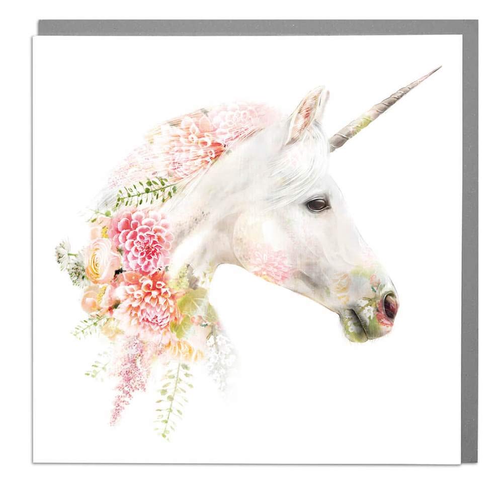 Lola Design - Wildlife Botanical Greeting Cards, Unicorn Design - Suitable for Birthdays, Congratulations or Any Special Occasions - Blank Inside with Grey Envelope - 150mm x 150mm