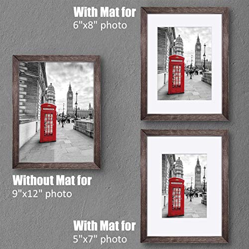 9X12 Rustic Picture Frames Wood Driftwood Brown Display Pictures 6X8 Or 5X7 With Mat Or 9X12 Without Mat - Farmhouse Distressed Photo Frame For Art With 2 Mats Wall Mounting,Table Top - Set Of 1 #TOP2