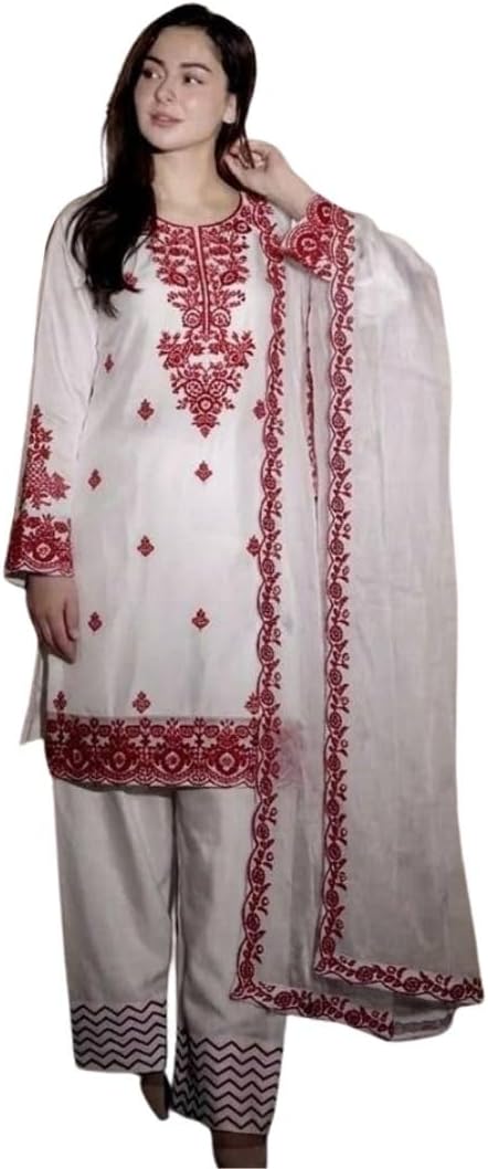 Women’s Rayon Cotton Embroidered Kurta Farshi Palazzo Set with Silk Dupatta Fully Stitched Ethnic Daily Wear