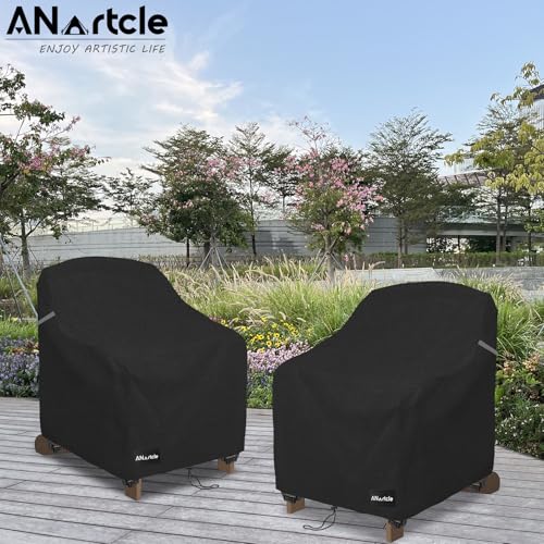 Image of ANartcle Patio Chair Covers,600D Waterproof Heavy Duty Outdoor Lawn Patio Furniture Covers,Patio Swivel Chair Covers for Outdoor Furniture(35W x 37D x 36H inches)Black